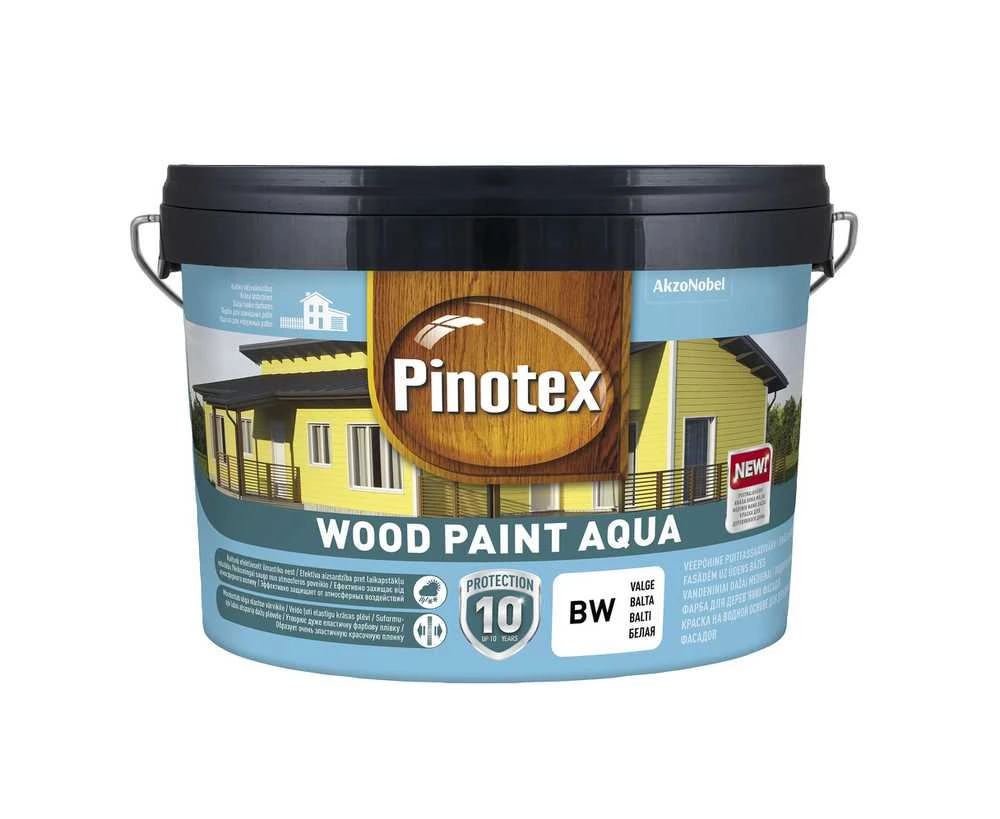 Medinių fasadų dažai Pinotex Wood Paint Aqua, balta sp., 2.5 l