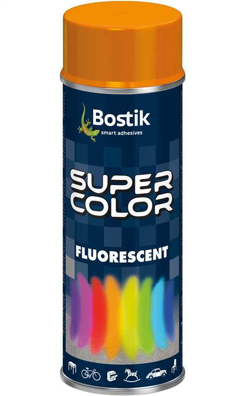 Krāsu aerosoli Bostik Super Color Fluorescent, preču zīmes, oranža krās., 0.4 l