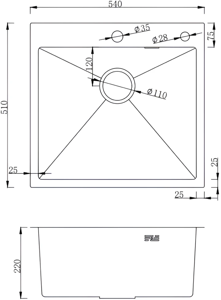 Virtuvės kriauklė NEŽINOMAS NT AB 540x510x200mm, satininė