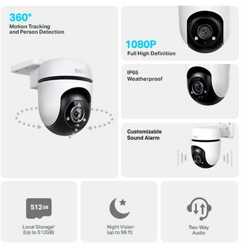 TP-LINK | Pakreipiama/sukama dirbtinio intelekto namų apsaugos „Wi-Fi“ kamera | Tapo C500 | Kupolinė | 2 MP | H.264 | „Micro SD“ kortelė, iki 512 GB