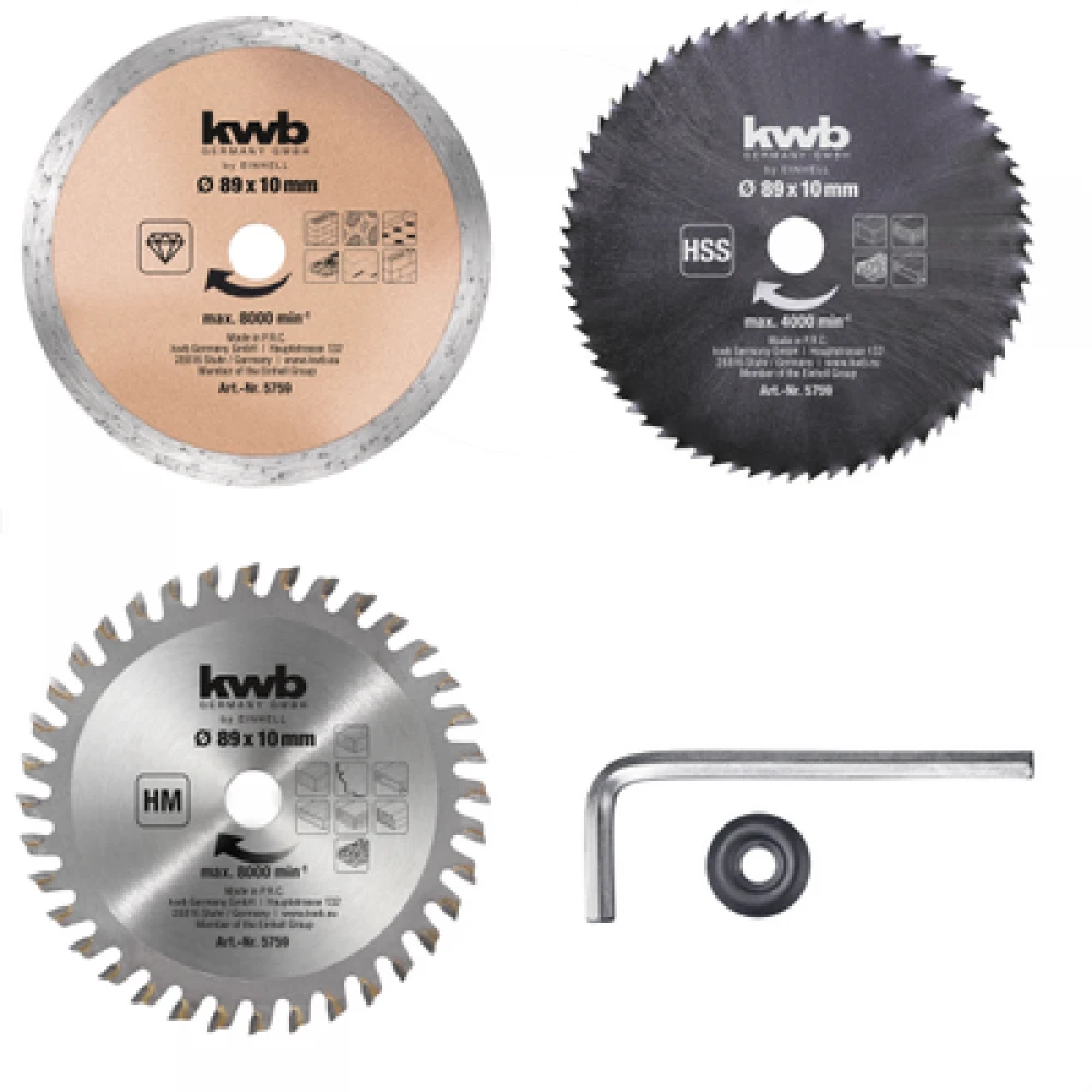 KWB Einhell Einhell diskinio pjūklo geležčių rinkinys, 89 mm, 5 dalys (10 mm angos, mini rankiniams diskiniams pjūklams)
