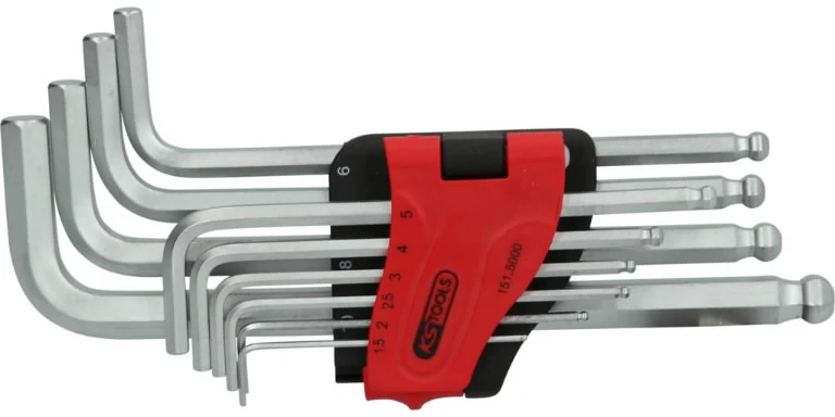 L-raktų šešiakampių komplektas 1,5-10mm, 10vnt, ilgi, KS Tools