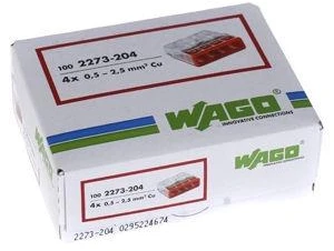 Laidų jungės Wago 2273-204, 4 x 0,5-2,5 mm², 100 vnt.
