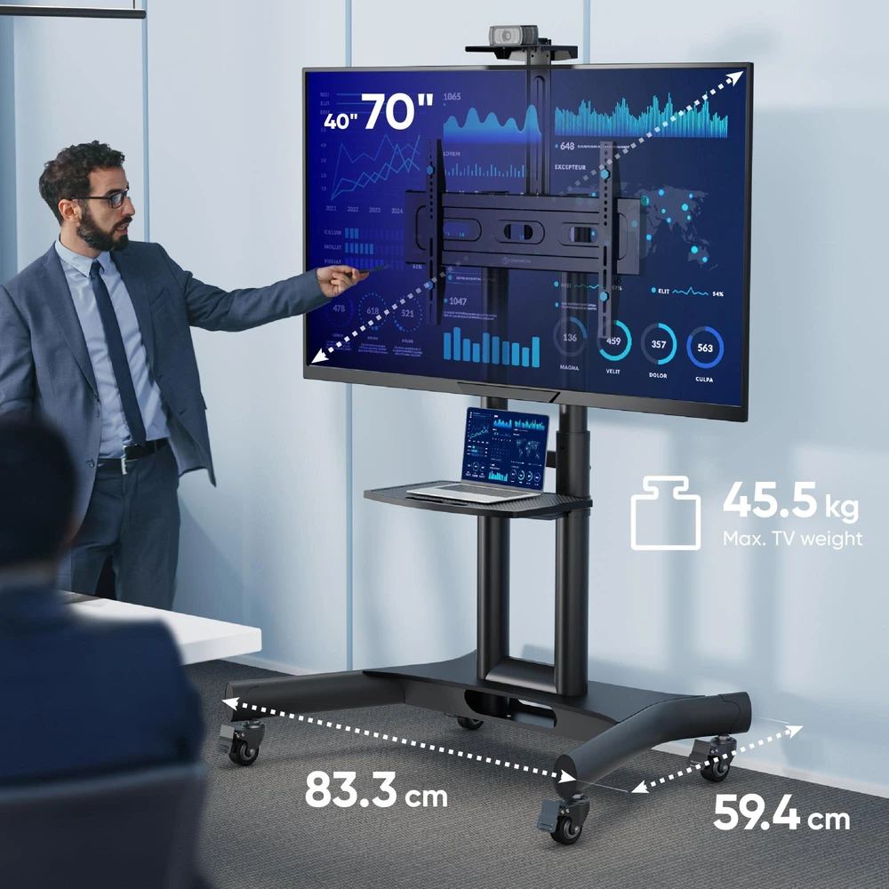 Laikiklis ONKRON mobilus televizoriaus stovas 43–75 col., iki 65 kg, VESA 600 × 400, TS1551-B