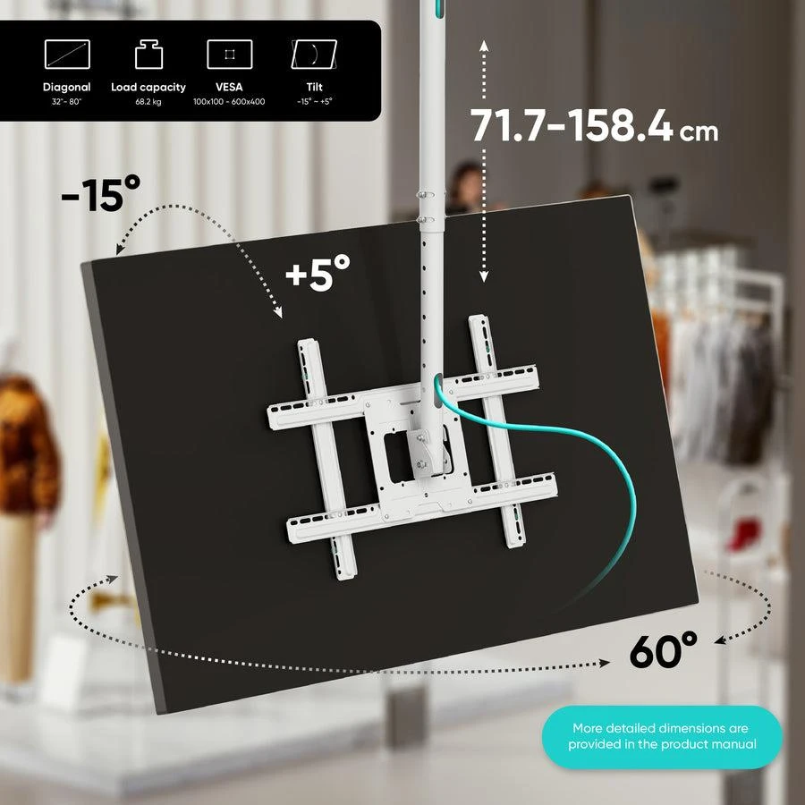 Laikiklis TV SET ACC CEILING MOUNT/32-80" Baltas N1L-W ONKRON