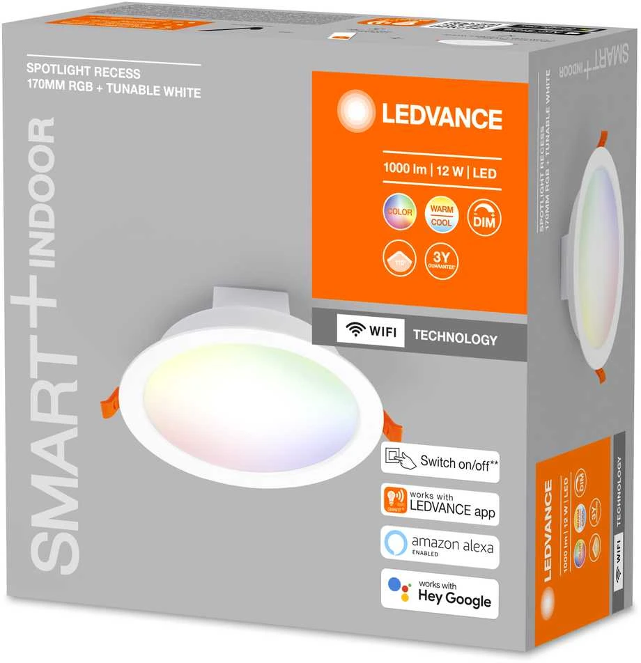 Ledvance 12W LED įleidžiamas šviestuvas, baltas, 2700…6500K, išmanus+WiFi valdymas