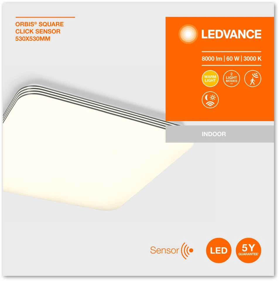 Lubinis šviestuvas Ledvance 60W LED paviršinis šviestuvas ORBIS CLICK, baltas, 3000K, su judesio davikliu