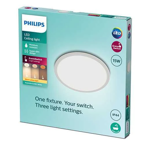 Lampa griesti Philips SuperSlim, 2700°K, LED, balta