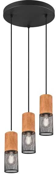 Lubinis šviestuvas Trio Sietynas 25 cm, TOSH, be 3xE27, reguliuojamo aukščio, Ø 28 cm / ↕ 150 cm, metalinis, juodas/medinis