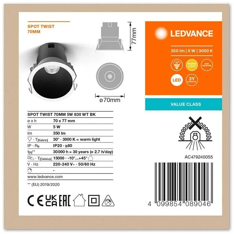 Osram Šviestuvas įleidžiamas Ledvance Twist TWIST, 5W, 3000°K, LED