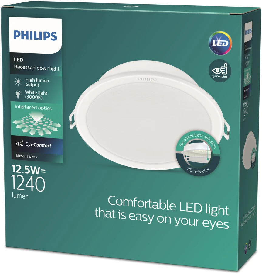 Įmontuojamas šviestuvas Philips Meson, 12.5W, 3000°K, LED