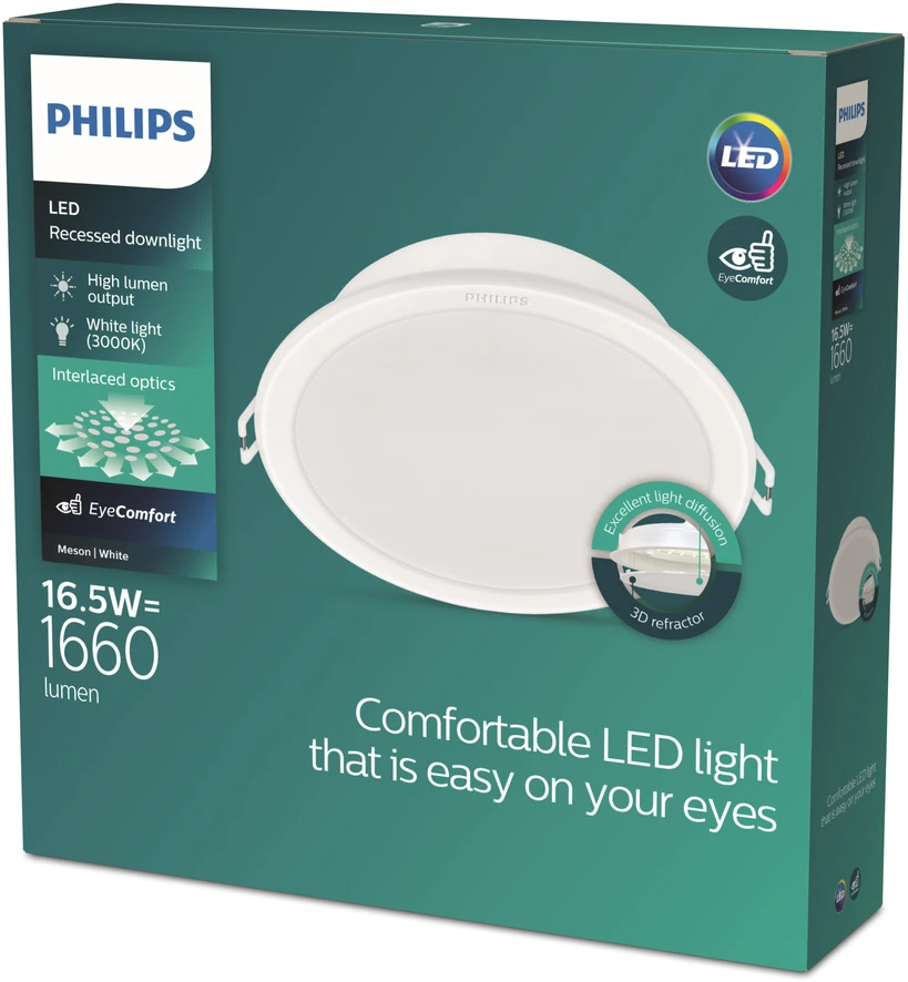 Įmontuojamas šviestuvas Philips Meson, 16.5W, 3000°K, LED