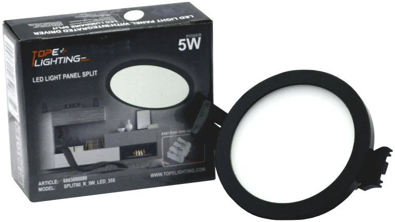 TOPE Įmontuojamas apvalus juodas LED šviestuvas "SPLIT" 5W-3000K