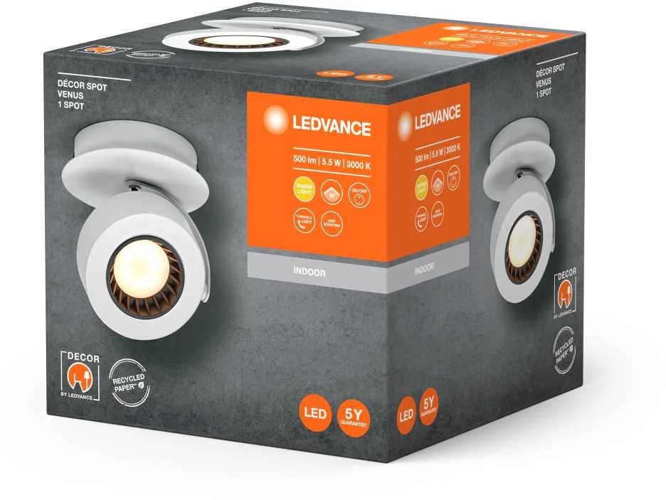 Sieninis šviestuvas Šviestuvas nukreipiamasis Ledvance Venus 5.5 W, LED, 3000 °K