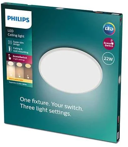 Šviestuvas plafonas Philips SuperSlim, 2700°K, LED, baltas