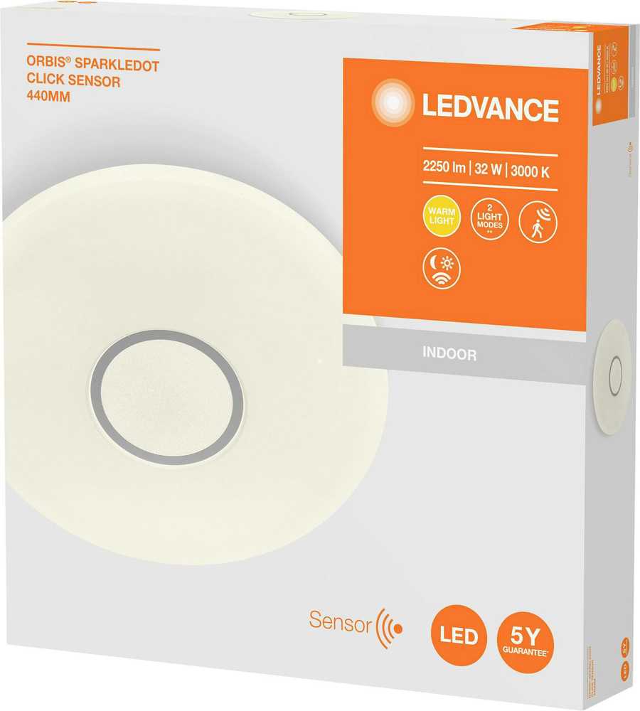 Lubinis šviestuvas Ledvance 32W LED paviršinis šviestuvas ORBIS CLICK, baltas, 3000K, su judesio davikliu