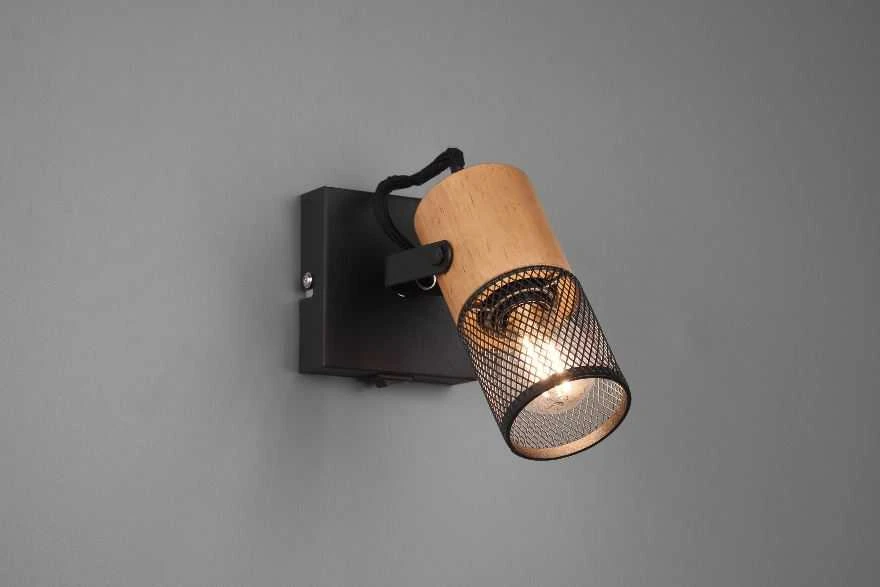Lubinis šviestuvas Šviestuvas Trio TOSH, be 1xE14, jungiklis ant laikiklio, pasukami šviestuvai, ↔ 9cm / ↗ 19.5cm / ↕13.7cm, metalinis, juodas/medinis
