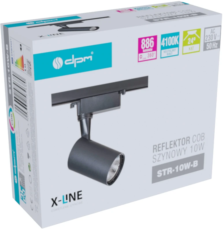 Šviestuvas bėginei sistemai DPM X-Line STR-10W-B, LED, 4100 °K, 1 x 10 W