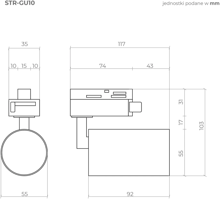 Šviestuvas bėginei sistemai DPM X-Line STR-GU10-B, GU10, 1