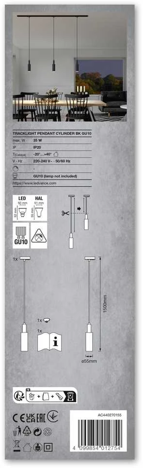 Ledvance Pakabinamas šviestuvas TRACKLIGHT, GU10, juodas