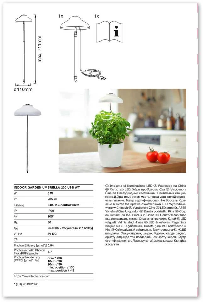 Ledvance 5W LED įsmeigiamas šviestuvas augalų auginimui, baltas, 3400K