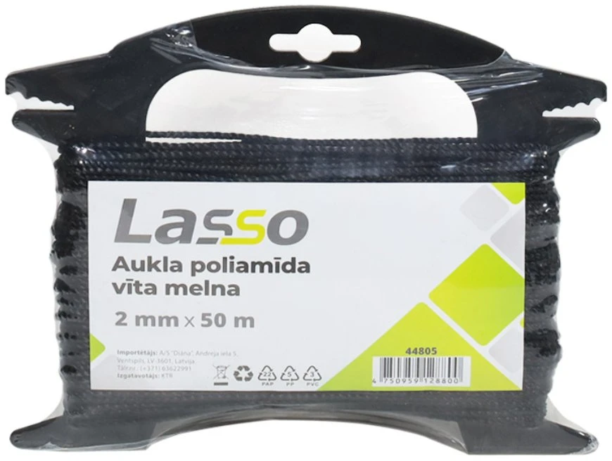 Lasso 2mmx50m susuktas poliamido virvė juoda