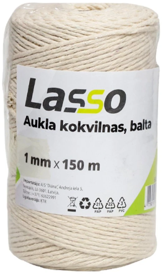 Lasso Aukla medvilninė balta 150m