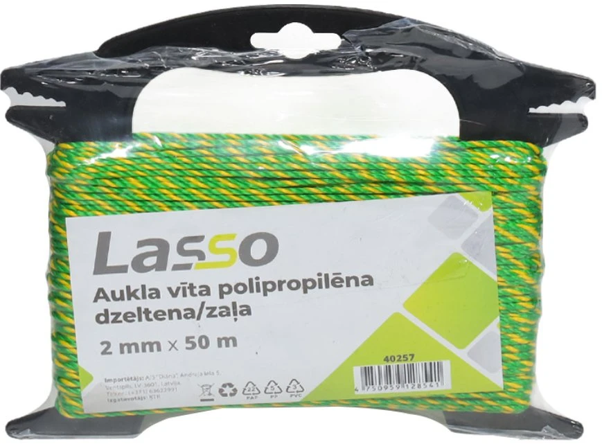 Lasso Virvė pinta polipropileno, geltona/žalia, 2mm. 50M