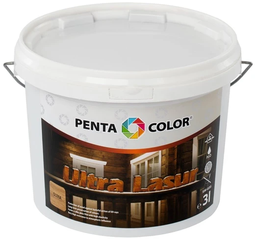 Lazura Pentacolor Ultra Lasur, gelsvos/alyvos medienos spalvos, 3 l
