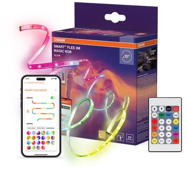Osram 5,2W/m LED juosta SMART+ WIFI MAGIC, RGB, IP20, su nuotolinio valdymo pulteliu, 3m