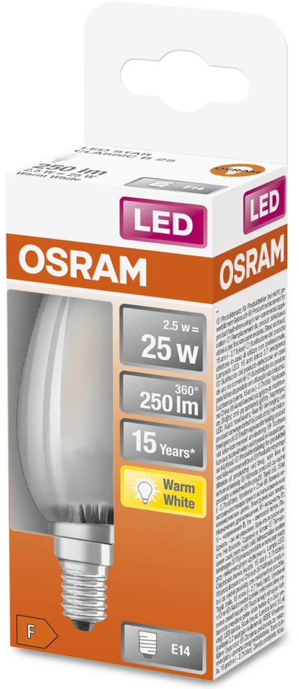 Led lemputė Osram C35 2,5W E14 250lm Šiltai balta