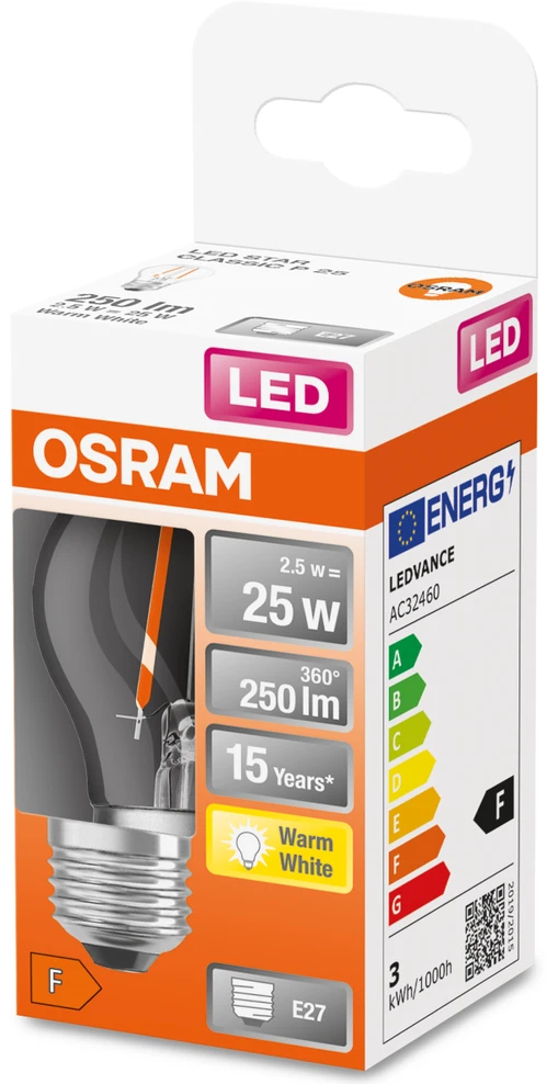 LED lemputė Osram A45 2.5W Šiltai Balta E27 250lm