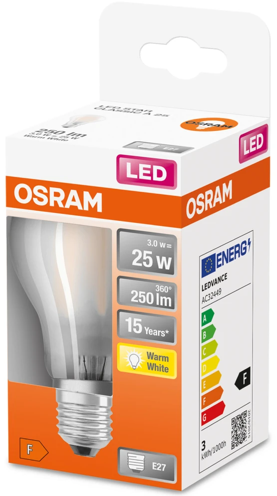 LED lemputė Osram 2.5W 827 E27 Šiltai balta