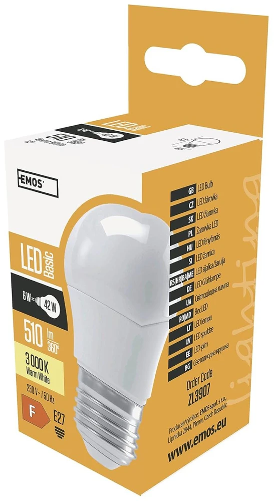 LED lemputė 5,5W E27 mini rutulinė Emos