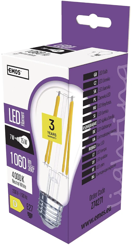 Emos LED lemputė 7,8 W (75 W) E27 A60 siūlas neutrali balta 4000 K 1060 lm ZF5D53 EMOS