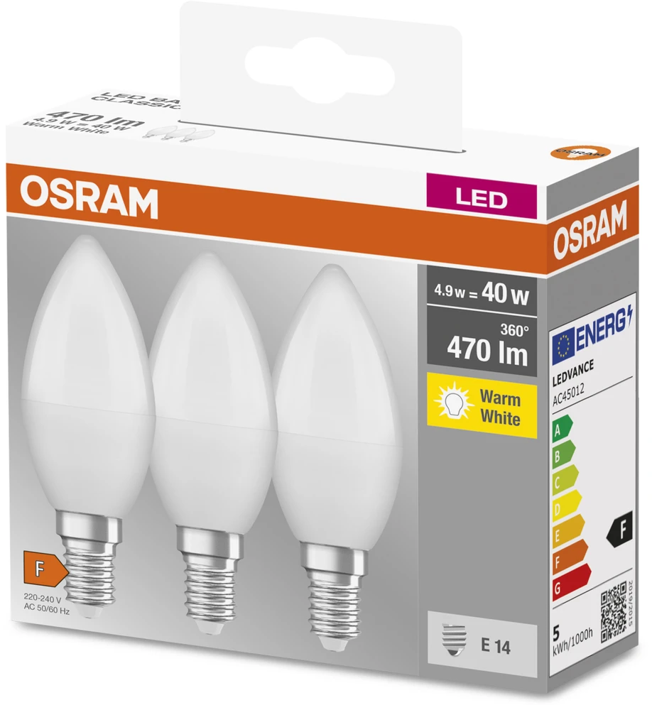 Osram Classic B, 5.7W, E14, 470lm, 3 vnt.