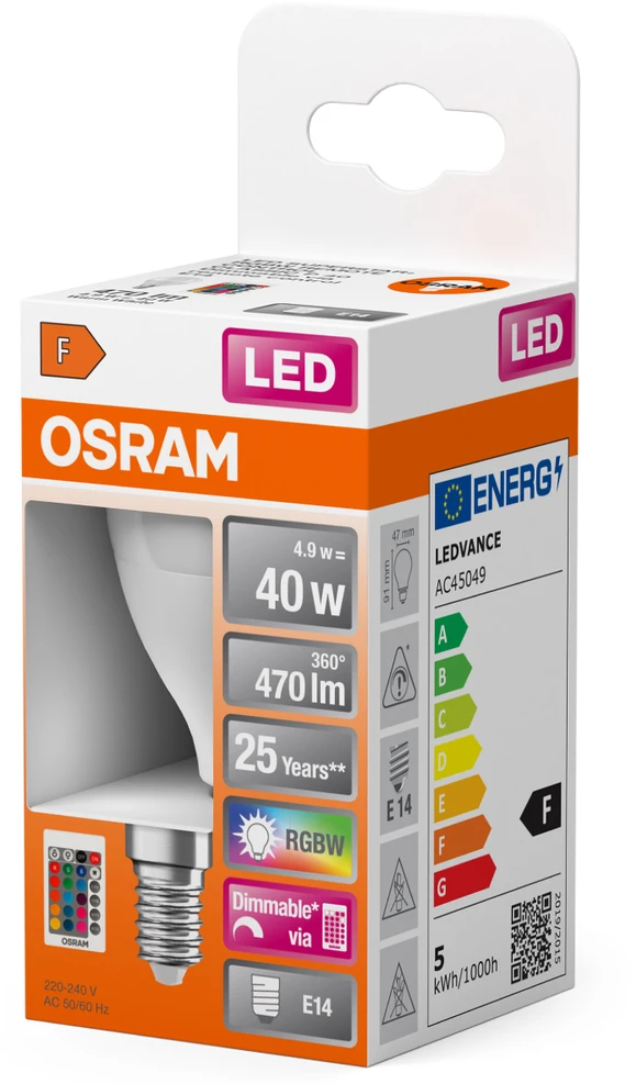 LED lemputė OSRAM ST CLAS P RGBW 4.9W E14