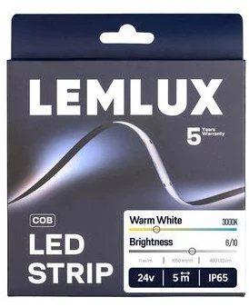 LED juostelė LEMLUX COB 5M. 11W/m. 1050LM. 3000K. IP65