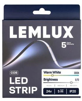 LED JUOSTELĖ LEMLUX COB 5M. 14W/m. 1890LM. 3000K. IP20