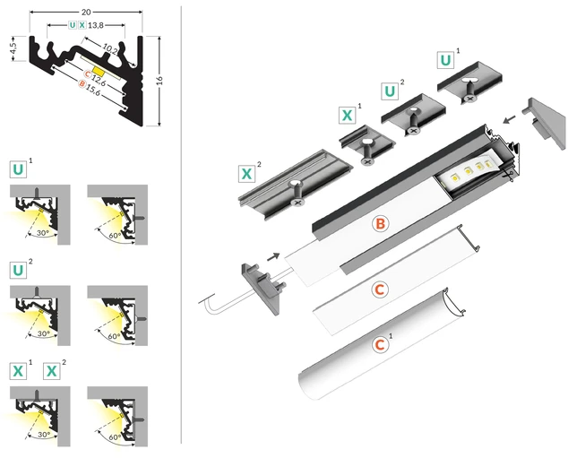 Standartinis LED rinkinys PREMIUM CORNER10 1000 ANOD