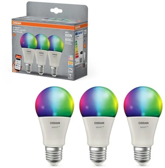 Ledvance 9W LED lemputė SMART+ WIFI CLASSIC MULTICOLOUR, E27, RGBW, 3vnt. pakuotė