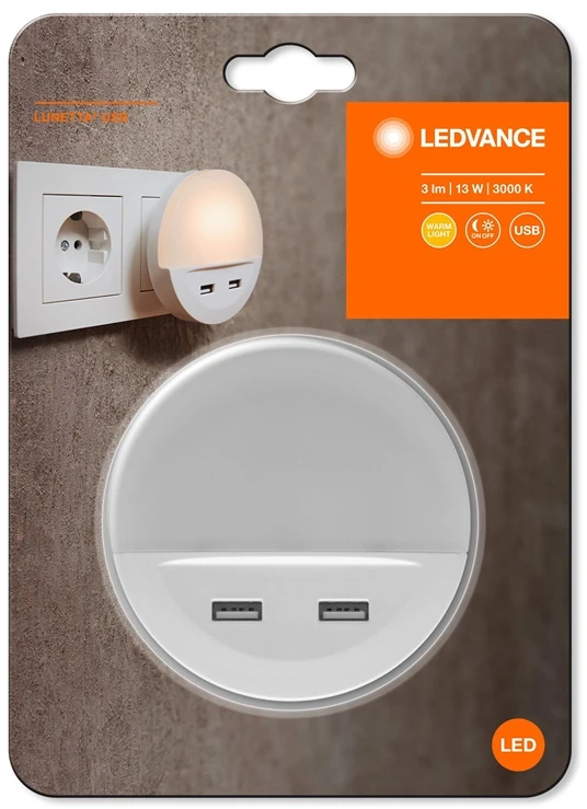 Sieninis šviestuvas Ledvance Šviestuvas į kištukinį lizdą LUNETTA©, su USB jungtimi, baltas