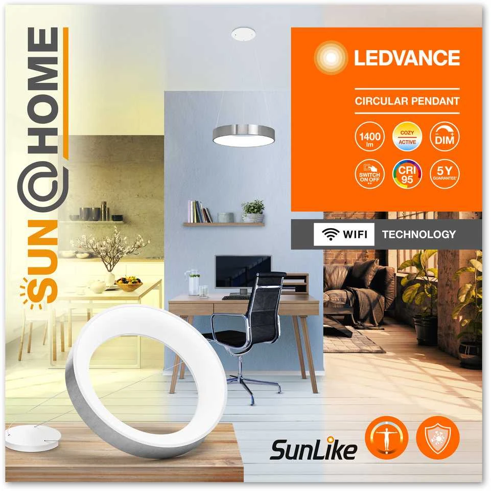 Ledvance Smart 18,5W LED pakabinamas šviestuvas SUNATHOME, sidabro sp., 2200-5000K, dimeriuojamas