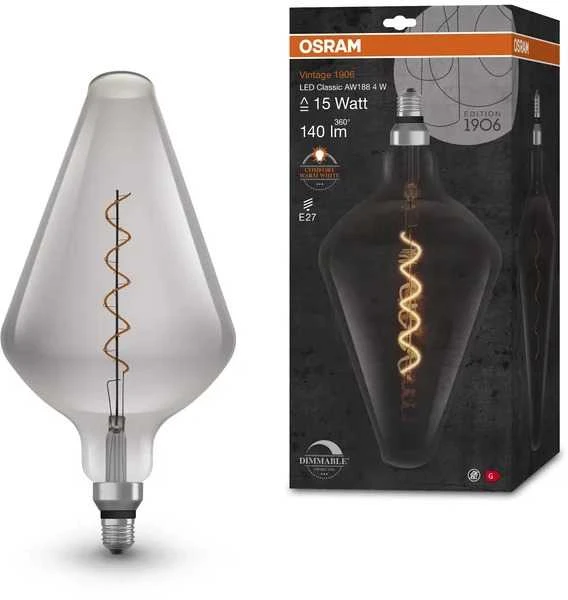 Ledvance 4W LED lemputė VINTAGE 1906, E27, dūmų sp., 1800K, dimeriuojama