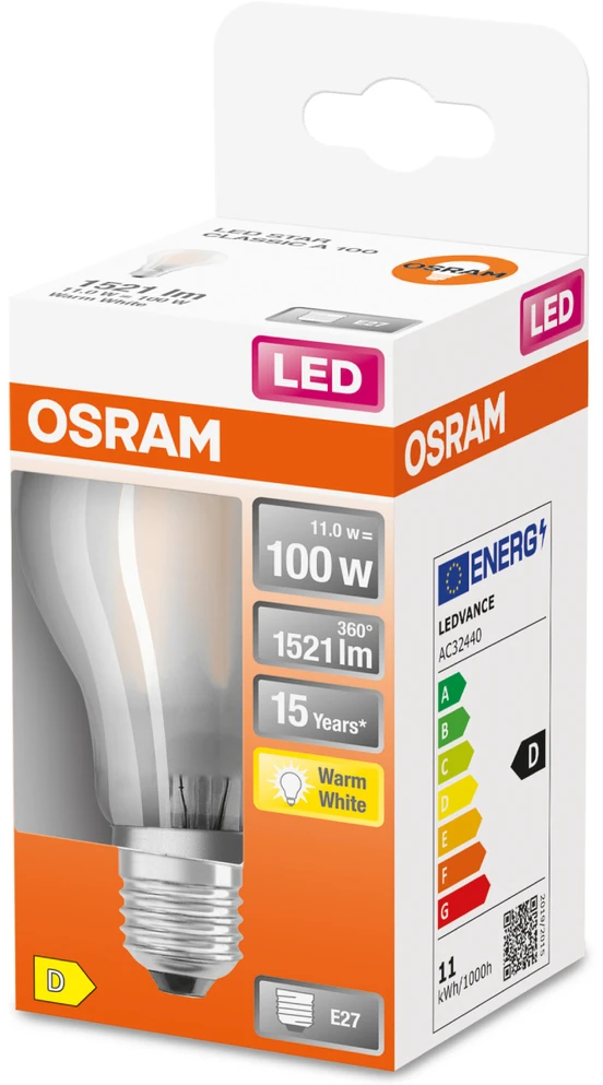 LED lemputė OSRAM, A60, E27, 10 W, 1521 lm, 2700 K