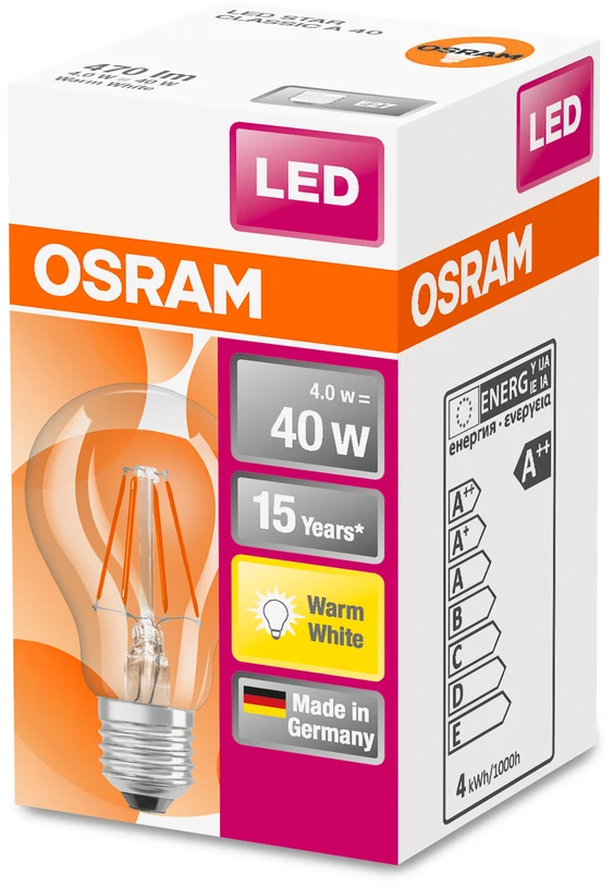 LED lemputė OSRAM, A60, E27, 4 W, 470 lm, 2700 K