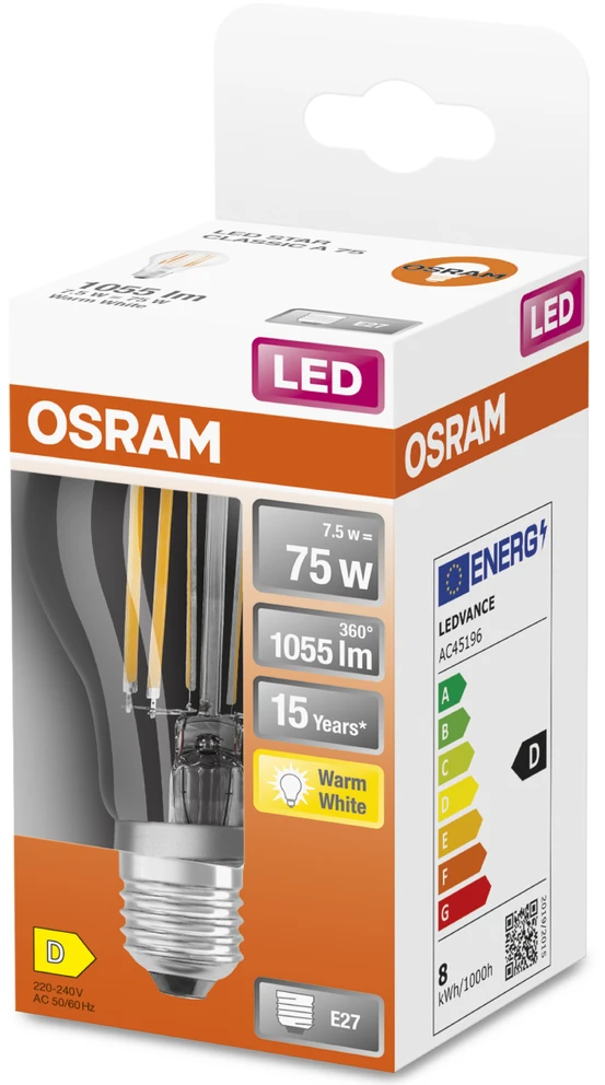 LED lemputė OSRAM, A60, E27, 7,5 W, 1055 lm, 2700 K