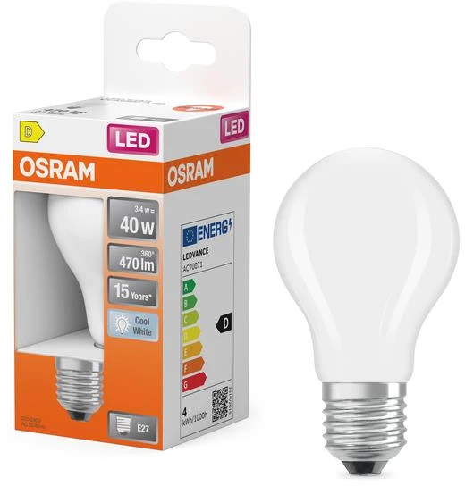 Osram LEDSCL A60 3.4W E27 4000K 470LM Matinis