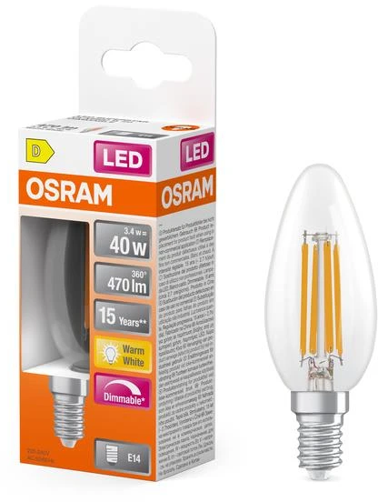 Osram LEDSCL FIL B35 3.4W E14 827 470LMDIM