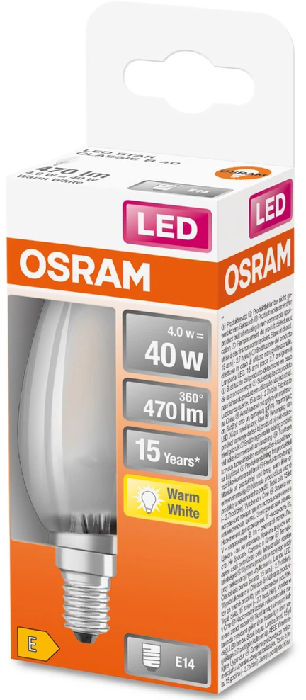 LED lempa Osram, B35, 4W, E14, 2700K, 470lm, matinė